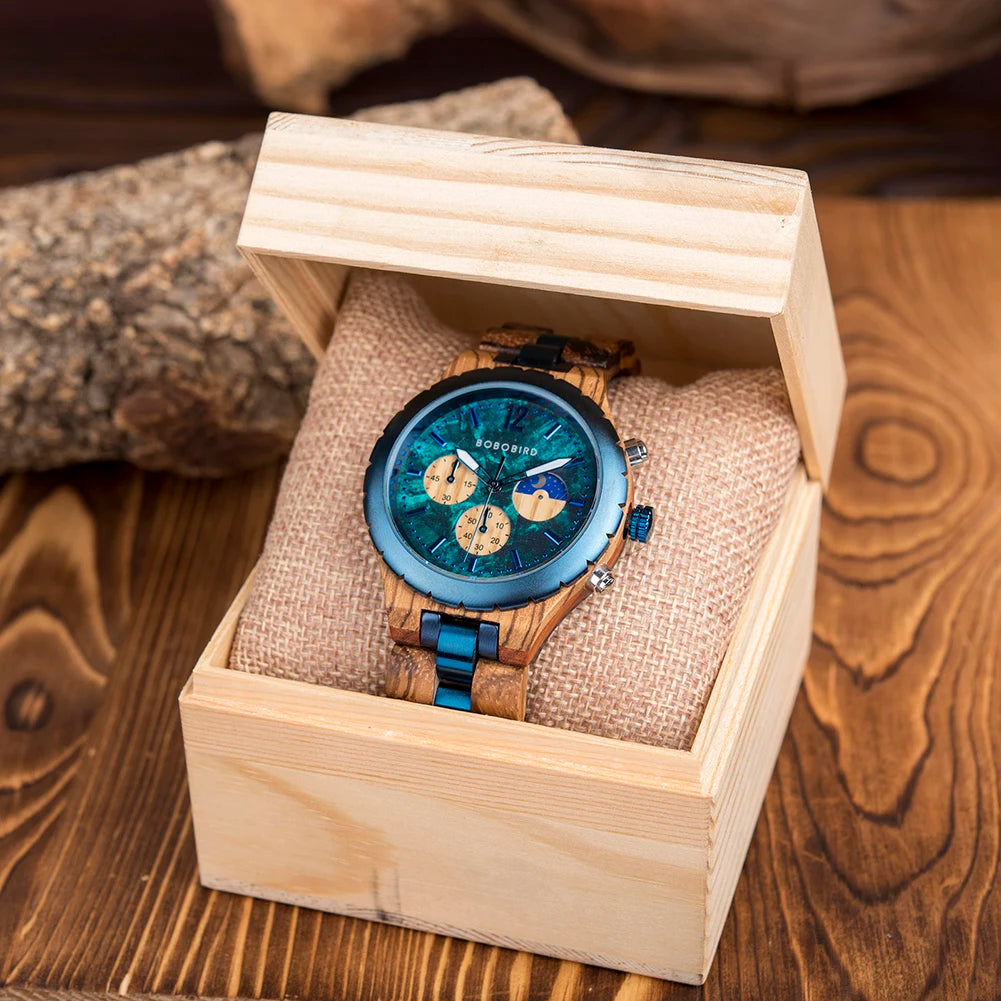 Coral Blue Wood Watch