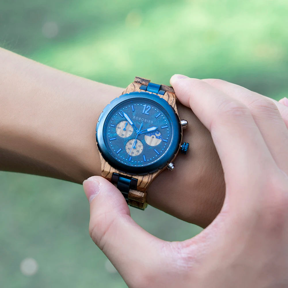 Coral Blue Wood Watch