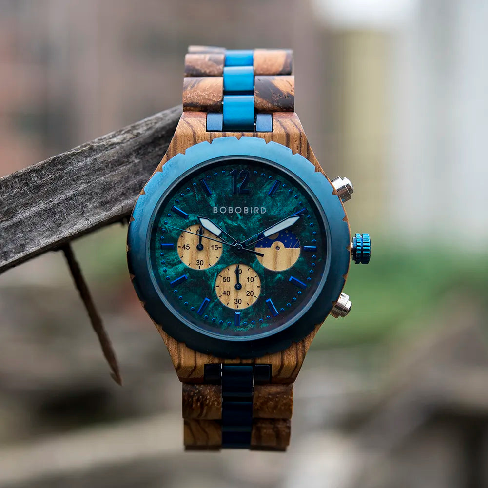 Coral Blue Wood Watch